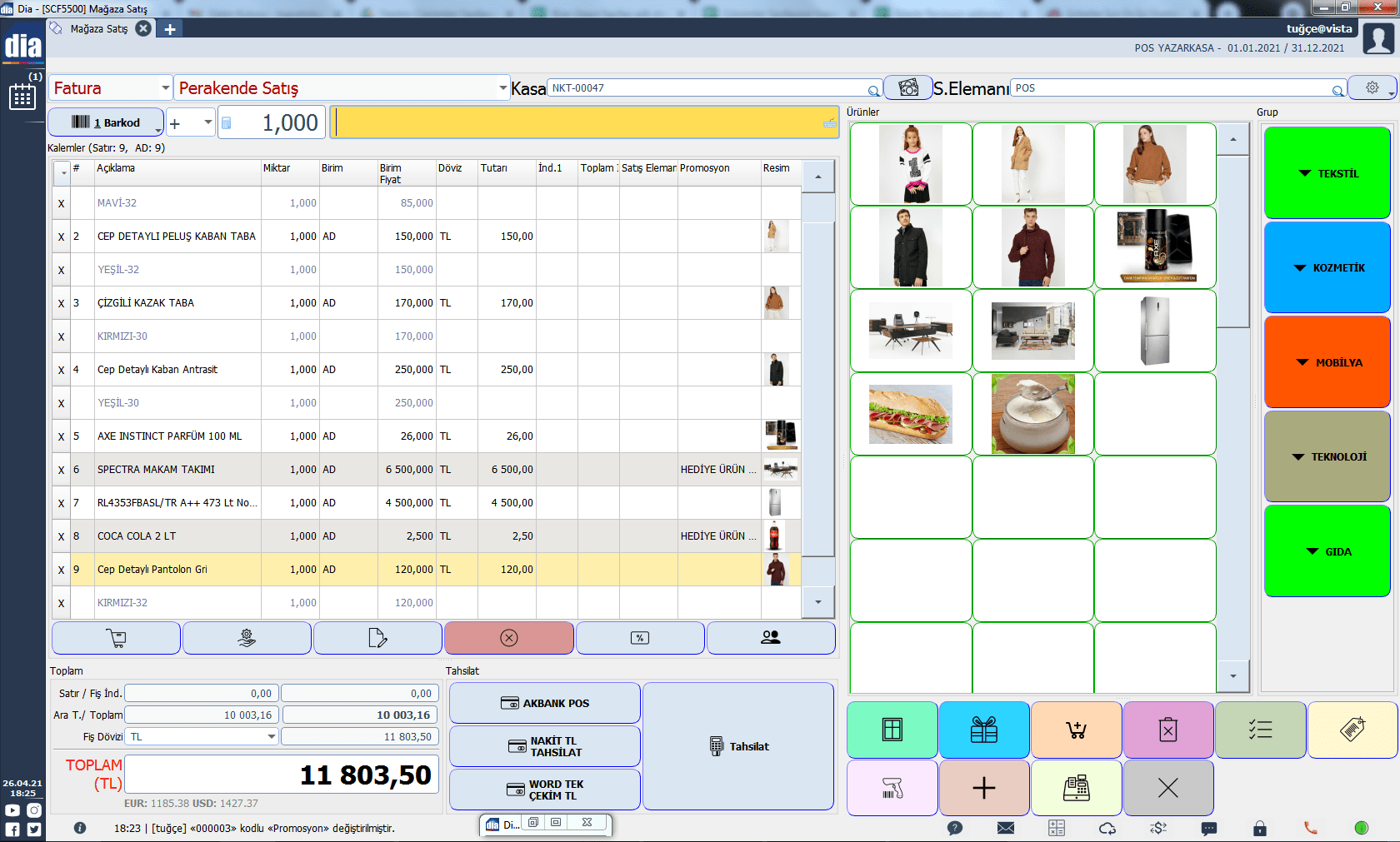 Dia Market Barkodlu Satış Ekranı Görüntüsü